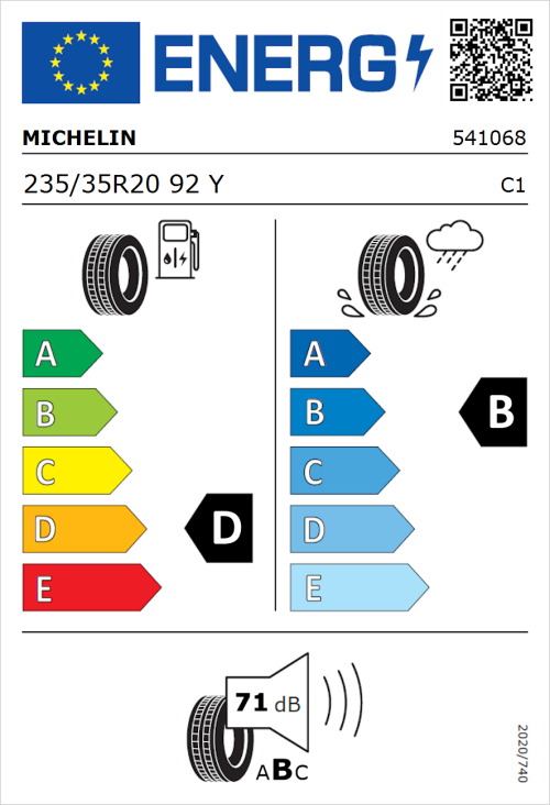 Tyre Label for Michelin Pilot Sport 4 S 235/35R20 92Y