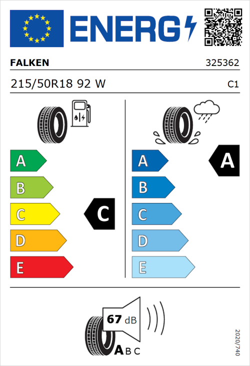 Tyre Label for Falken Azenis FK453 CC 215/50R18 92W